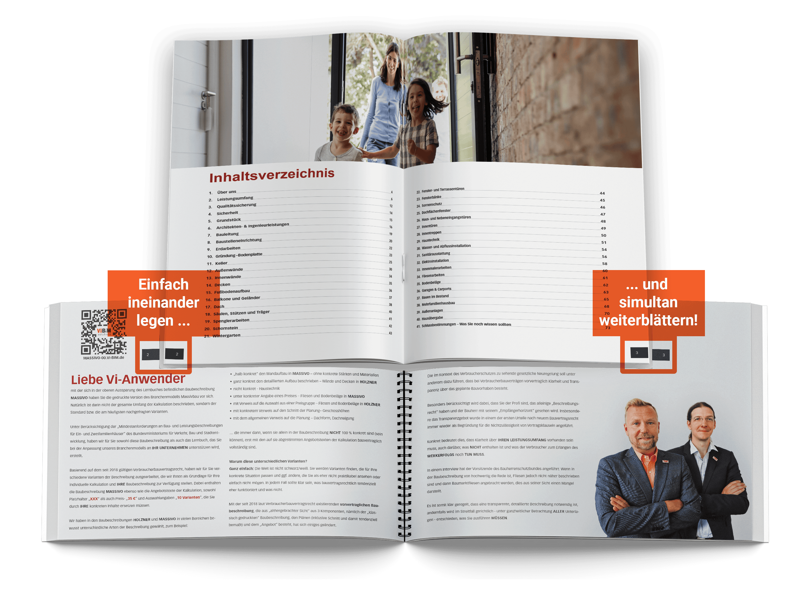 Bauleistungsbeschreibung und Lernbuch als geöffnetes Mockup
